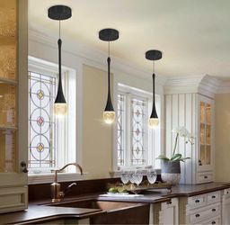 Modern Pendant Lights for Kitchen lsland LED Dimmable Raindrop Chandelier Crystal Ceiling Pendant Lighting for Dining Room Hallway Bar Living Room (3 