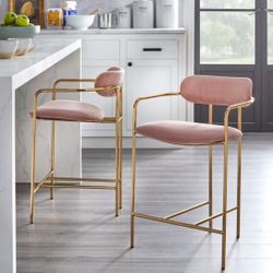 New Set of 2 Counter Height Stools Pink and Gold