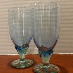Vintage Bormioli Rocco Bahia Blue Green Goblet Drinking Crystal Glass Italy 7.5"by 3 1/2“