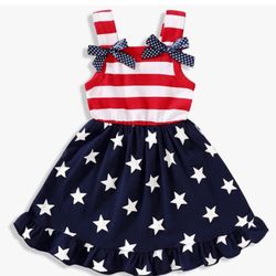 Toddler 2T-3T Baby Girls Stars and Stripes Bow-Knot Dress Independent's Day