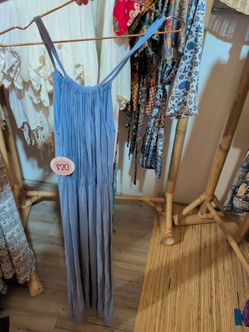 Blue Crinkle Maxi Dress with Spaghetti Straps