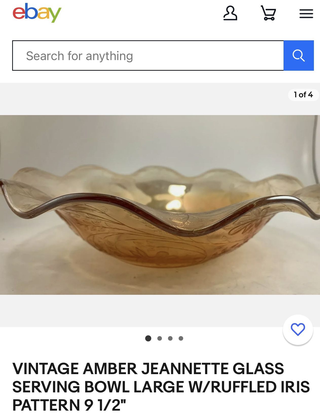 1  - Vintage Amber Jeannette Glass Serving Bowl