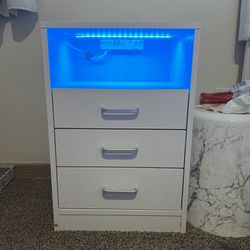 White Nightstand with LED Lights