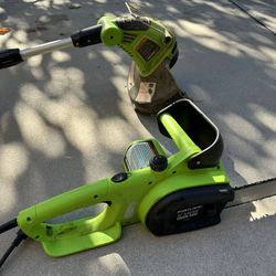 Electric Chain Saw And Weed Wacker. 