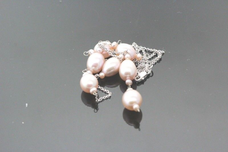 Women's 14k White Gold Pink Color Pearl Necklace 7.2g #30963