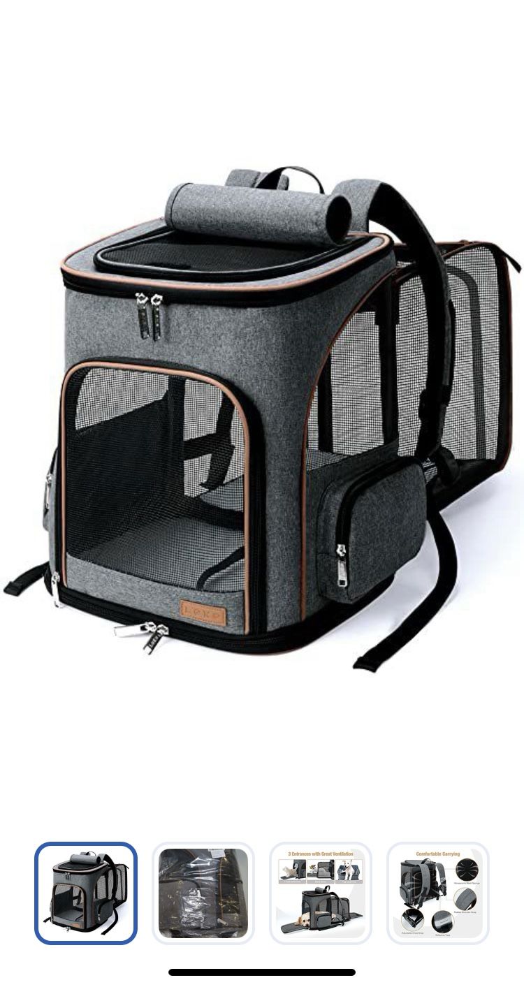 Lekereise Pet Carrier Backpack Expandable Cat Backpack for Medium Dogs and Large Cats 20-25 Lbs, Grey