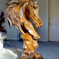 Hand Carved Wooden Horse Sculpture 42”