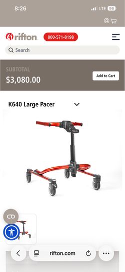 Rifton K640 Large Pacer w/ chest prompt and hip positioner