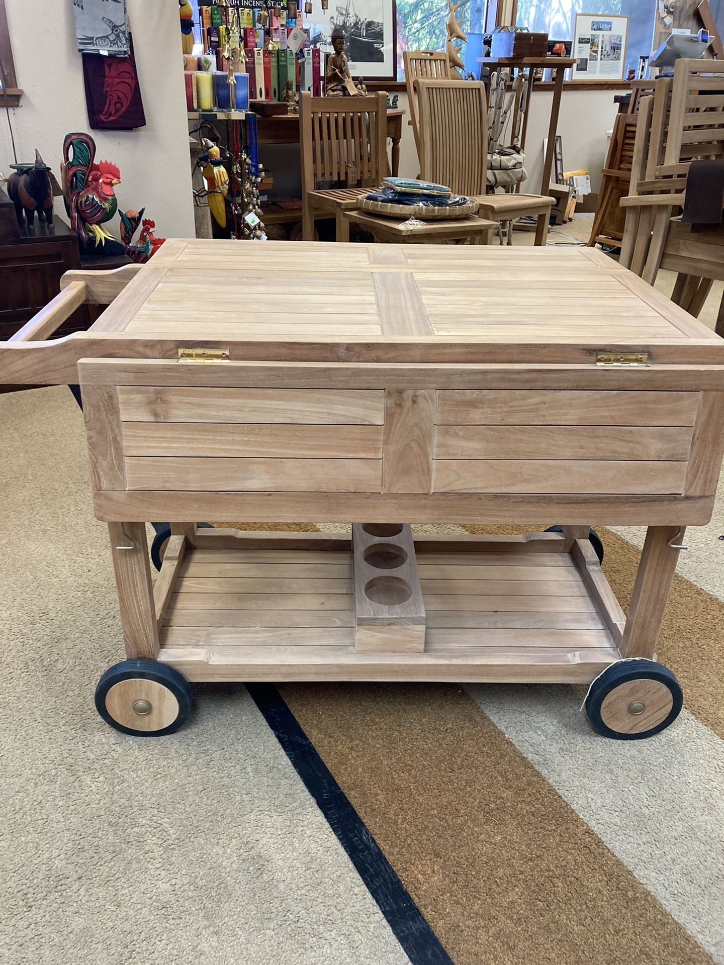 Folding Teak Bar Trolley (New)