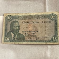 Kenyan 10 Shilling Banknote July 1st 1966