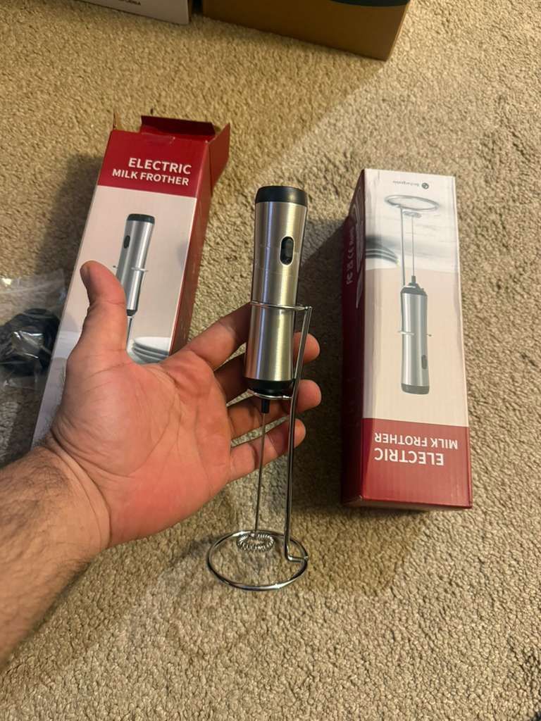 Rechargeable Milk Frother with Stand, Electric Frother Wand Handheld Coffee Foam Maker Detachable Stainless Steel Whisk Drink Mixer Foamer for Latte, 