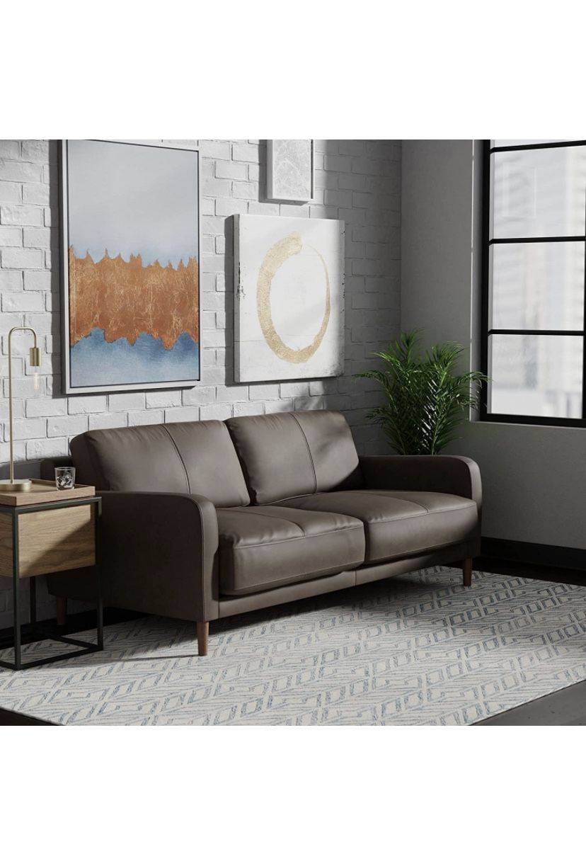 Beautiful Gray Full Top Grain Italian Leather Sofa 72”