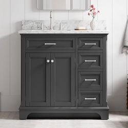 Roveland 36-in Raven Undermount Single Sink Bathroom Vanity with Carrara Natural Marble Top (Fully
