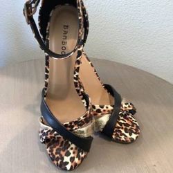 Bamboo Leopard Print Women's Buckle Strap High Heel Shoes Size 7.5