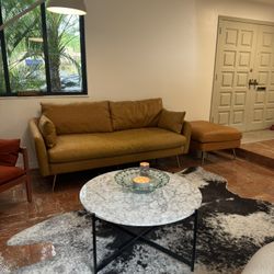 Vegan Leather Sofa With Pouf 