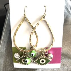 Green evil eye charms drop earrings- NEW