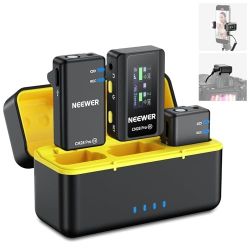 Wireless Lavalier Lapel Microphone System with Charging Case 48KHz 16 Bit Uncompressed Audio Noise Canceling 4GB Storage 9Hrs Recordin