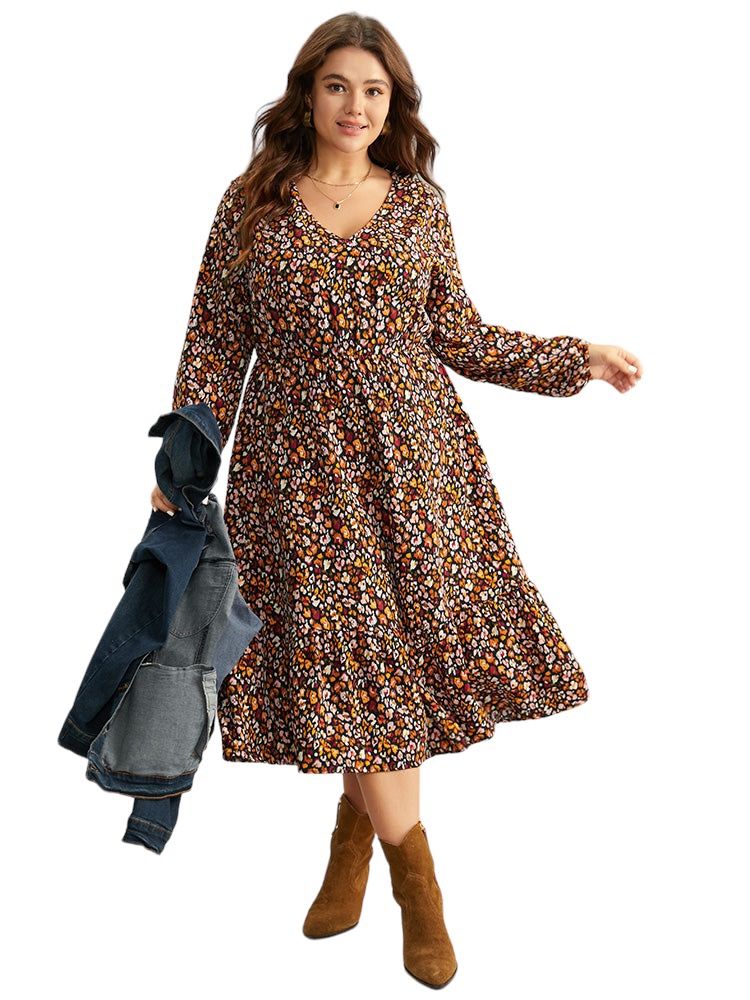 NWT Ditsy Floral Pocket Lantern Sleeve Ruffle Hem Dress