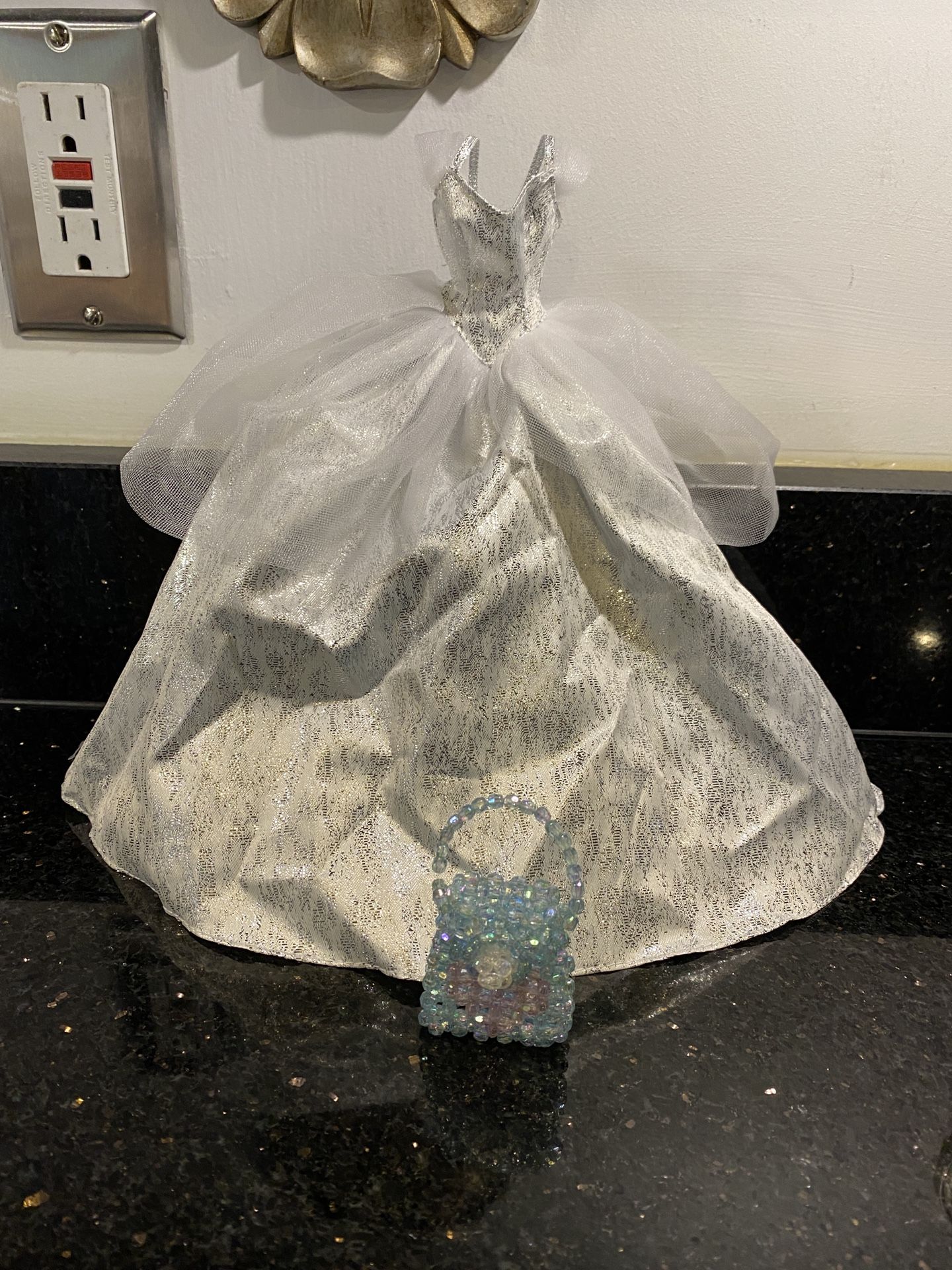 Holiday Barbie 2021 Silver & White Gown Evening Wear Dress (no Corset) & Handbag