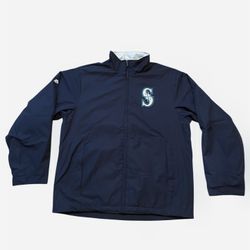 Seattle Mariners vintage majestic navy blue jacket with sewn on patches Size Medium 