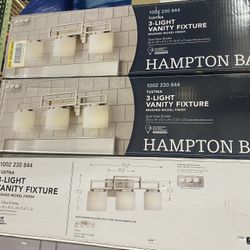 Home Decorators Collection Tustna 3-Light Brushed Nickel Bathroom Vanity Light with Opal Glass Shades