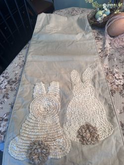 Easter Bunny Table Runner with Crochet Appliqué