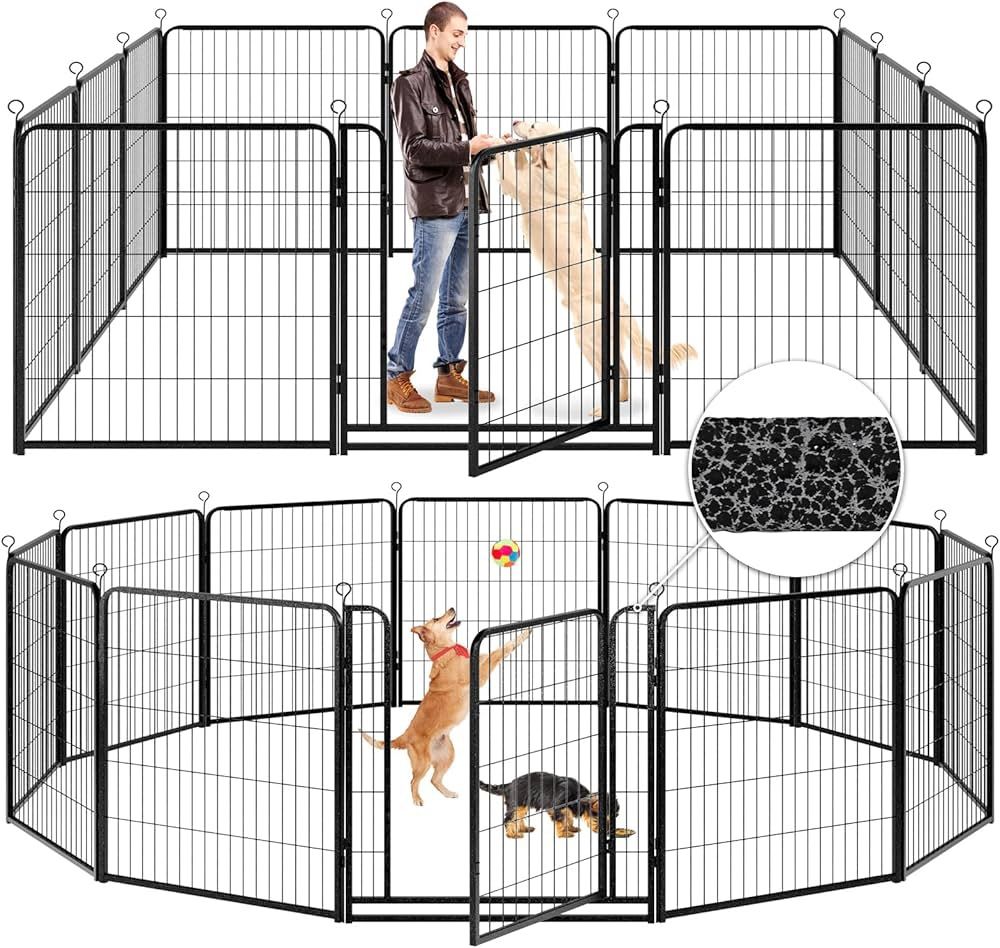 Dog Playpen Outdoor Extra Wide 12 Piece Panels Heavy Duty Anti-Rust Coating-Strengthened Dog Fence 40" Height with Doors Portable for RV Camping Yard,