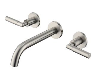 Brushed Nickel Wall Mount Bathroom Faucet – Dual Handle, Brass Valve Included (Pattlye PT02BN)