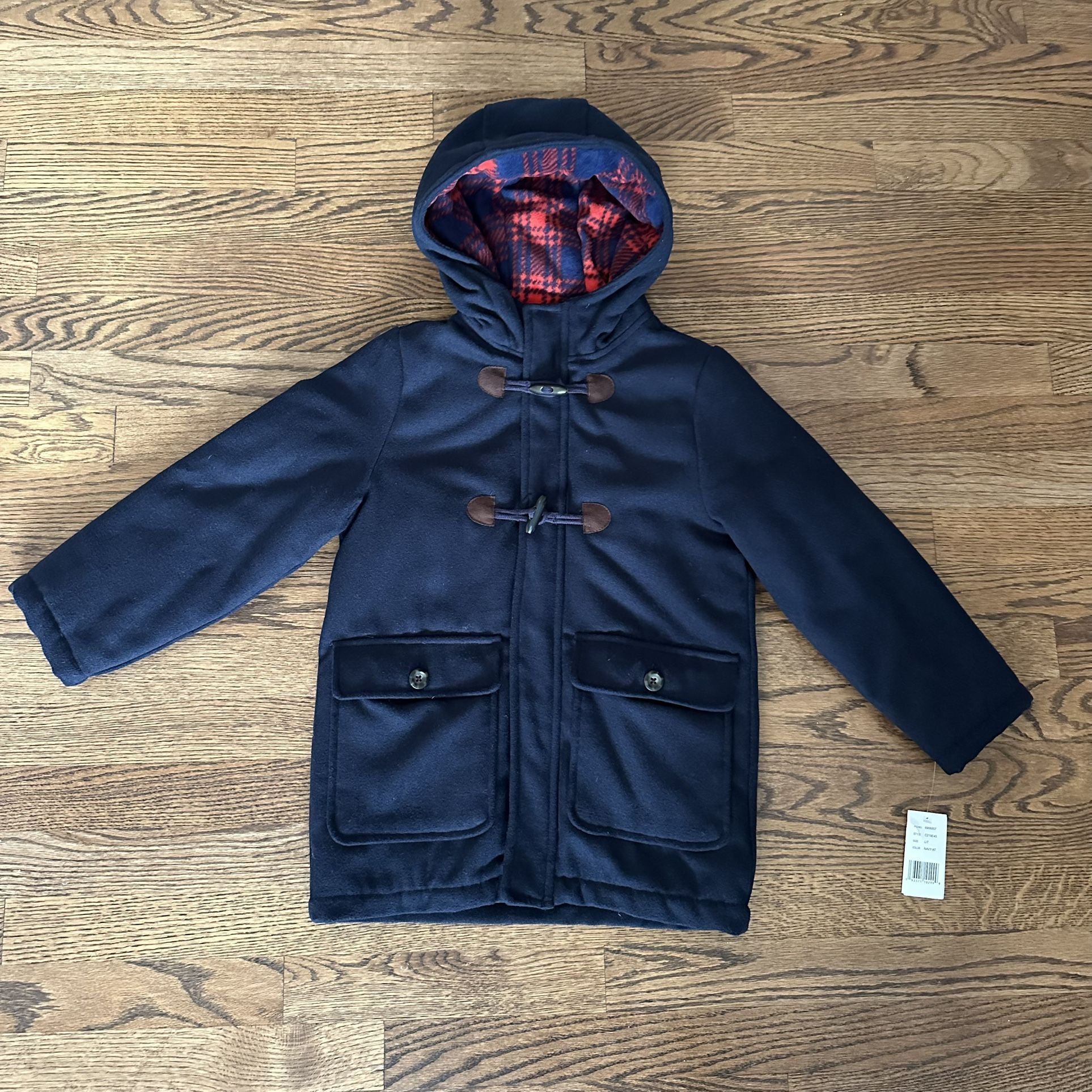 NWT Size 7 Kids Navy Hooded Dress Peacoat with Toggle Buttons 