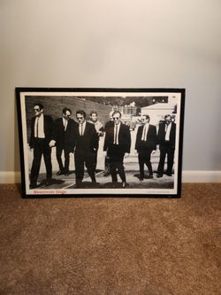 Commercial art print/poster featuring the iconic black-and-white promotional shot from Quentin Tarantino's 1992 cult classic film, Reservoir Dogs.