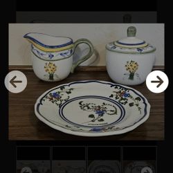 Florentina Collection Hand Painted Creamer & Sugar & Greek Plate