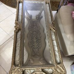 Vintage Rococo Gold Glass-Top Coffee Table – Ornate, Luxurious, Timeless 