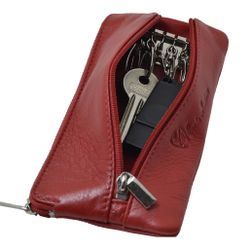 Conte Massimo Unisex Burgundy Italian Leather Key Holder with Coin Zip Pouch, New