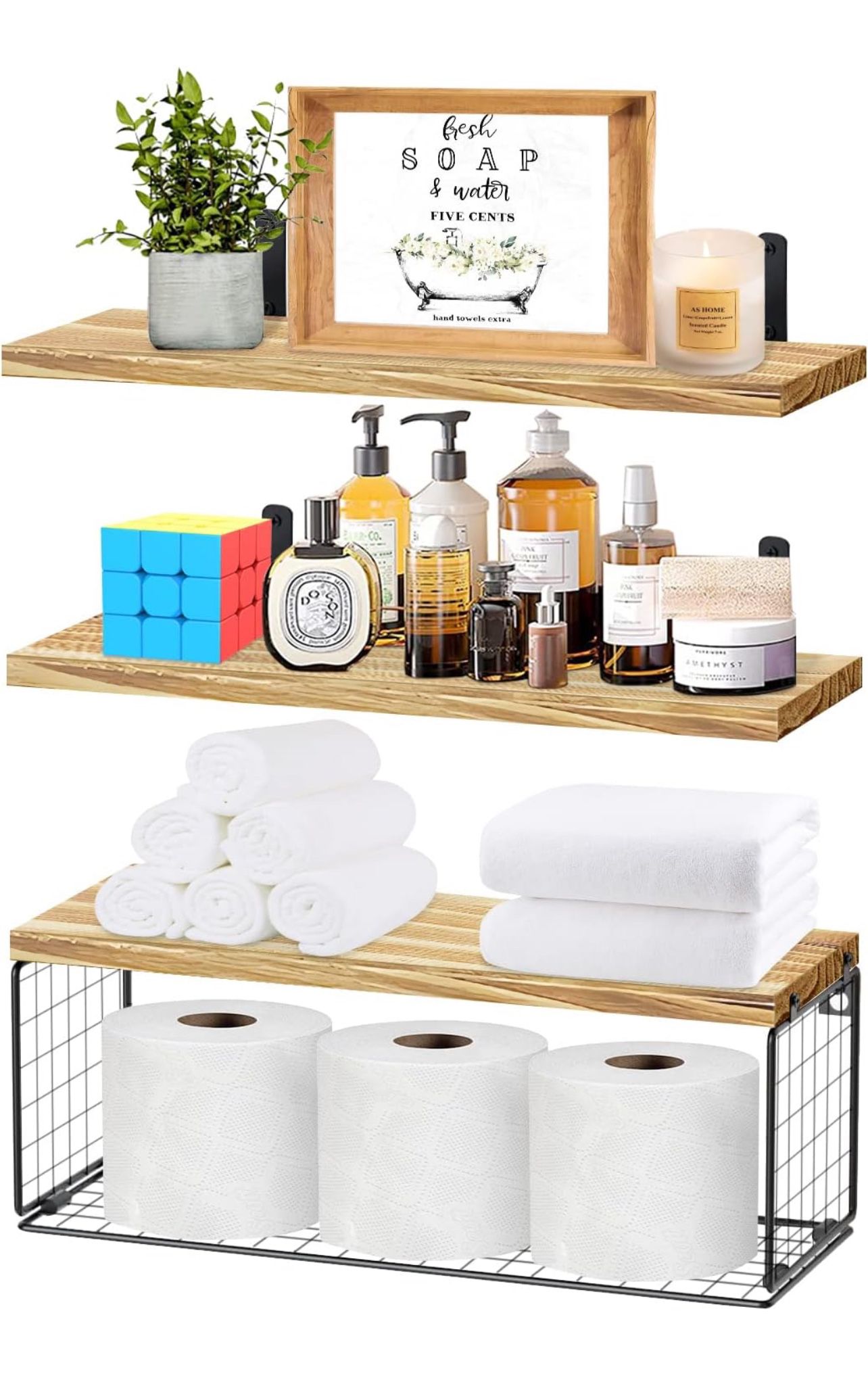 4/Shelves, Bathroom Shelves with Storage Basket, Wall