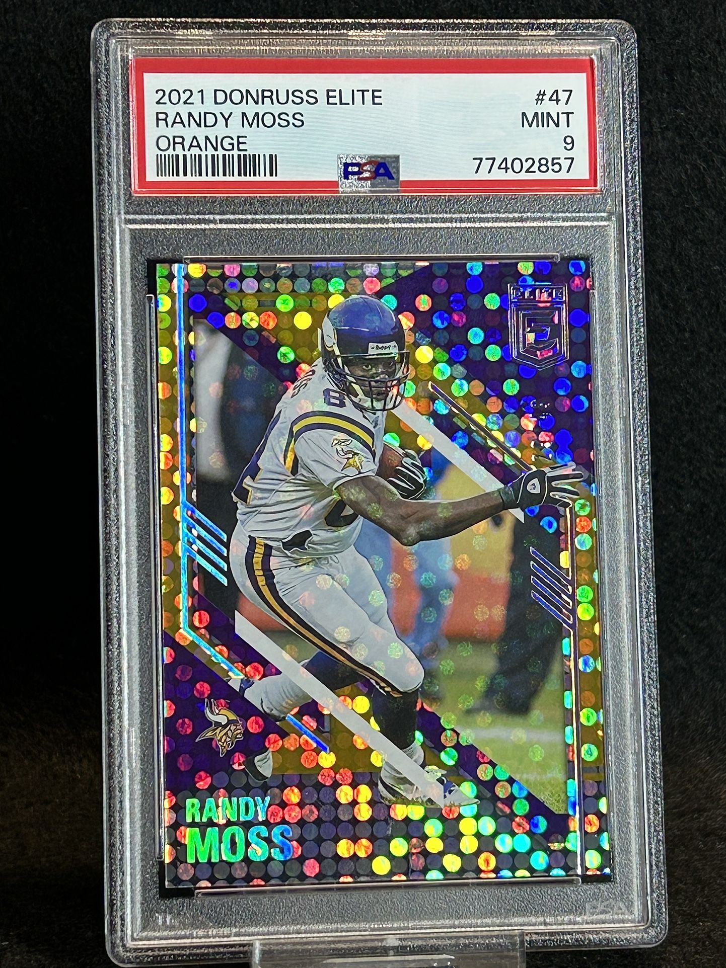 2021 Donruss Elite π₯ Randy Moss π₯ Orange 29/49 PSA 9 Mint π Pop 1 - Minnesota Vikings