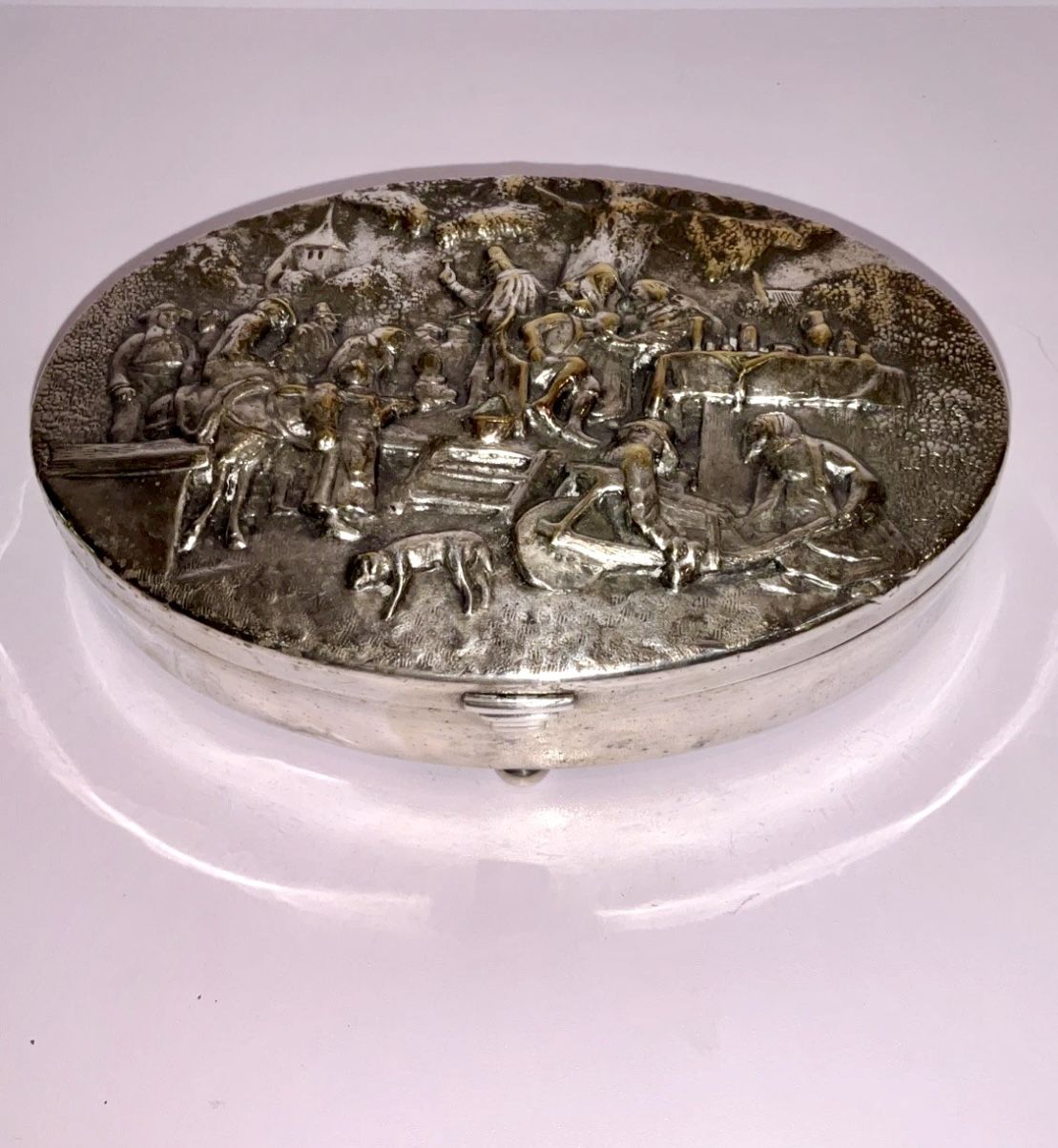 Vintage Hans Jensen Denmark Repousse Silver Plate Trinket Box