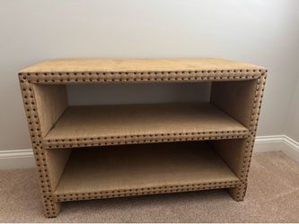 Burlap Bookshelf with Nailheads