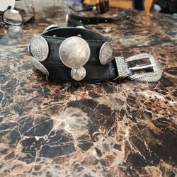 Vintage brighton silver leather coin belt