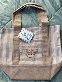 Trader Joe summer tote bag tan