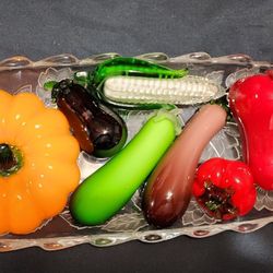 Set Of 7 Murano Style Hand Blown art glass Vegetables 