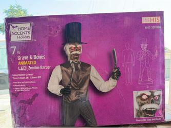 7 Ft Animated LED Zombie Barber Animatronic Halloween Animated New