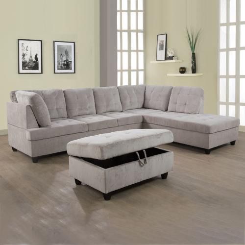 New Grey Corduroy Sectional Sofa Set