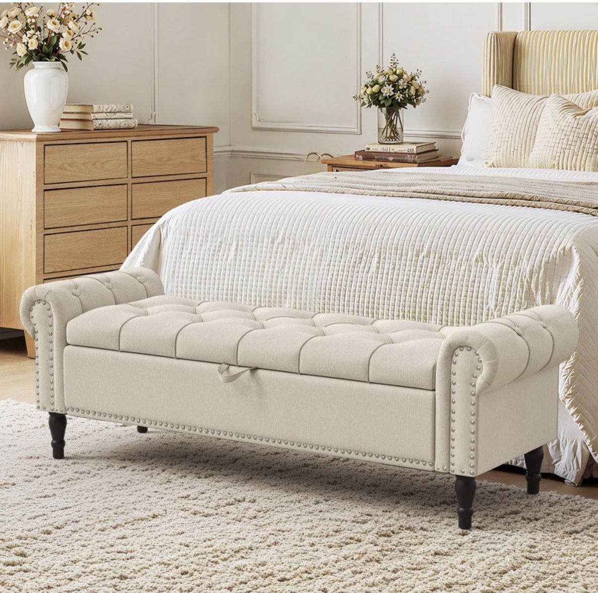 63” Linen Color Storage Bench 