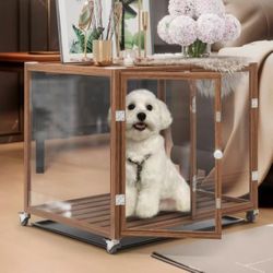 P-XMW133-L-A Wooden Dog Cage Carrier Anti-bite Tempered Glass Crate Furniture Aluminum Frame