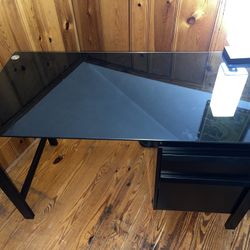 Black Glass Desk and Bookshelf