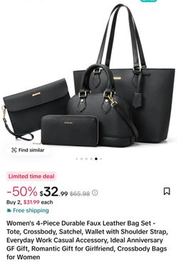 Bagsure 4-Piece Black Faux Leather Bag Set
