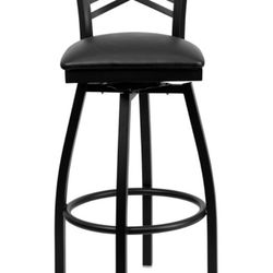 Dyersburg 32" Metal Barstool Black X-Style Back Swivel, Black Vinyl Seat