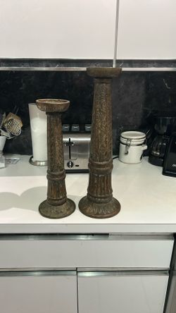 2 Embossed Metal Candle Holders