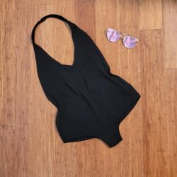 Black Halter One-Piece (with open back) Bodysuit 
-worn once 95% Cotton  5% Elastane