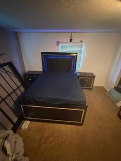 Black Queen Bed Frame with LED Headboard